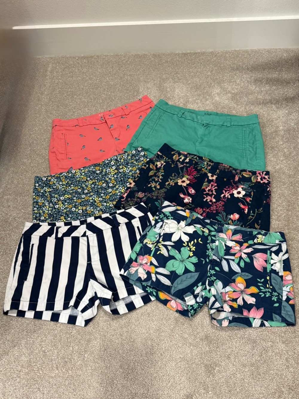 A.N.A Twill Shorts Size 4 Bundle (6 Pairs) | Floral, Striped & Solid Summer